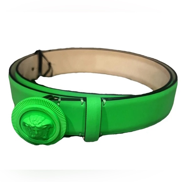 NEW VERSACE La Medusa Coin Logo Highlighter Green Leather Designer Belt 70/28